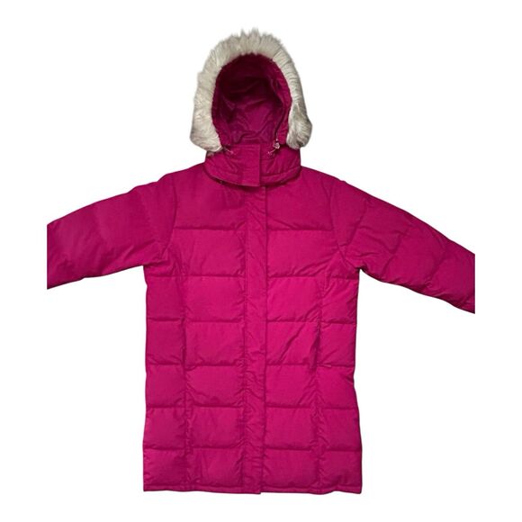 Vintage L.L. Bean Women’s Goose Down Quilted Parka Purple Faux Fur Hood Jacket L - Picture 2 of 7